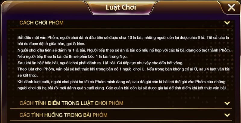 Luật lệ chi tiết trong phỏm SUNWIN