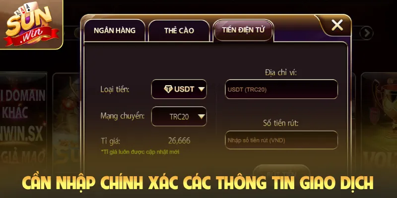 Cần nhập chính xác các thông tin giao dịch