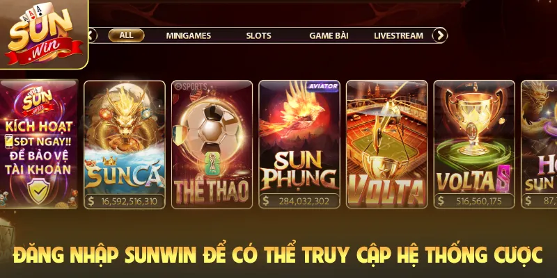 Đăng nhập Sunwin để có thể truy cập hệ thống cược