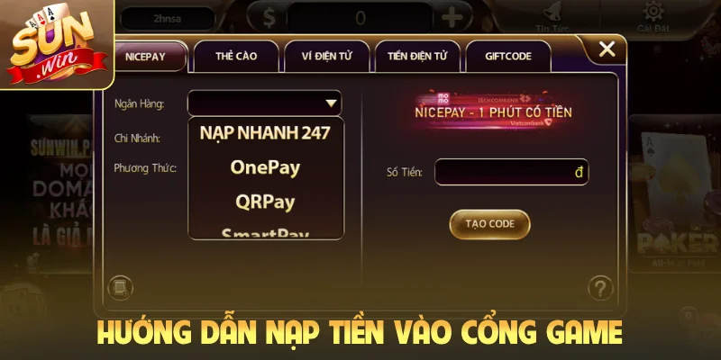 Hướng dẫn nạp tiền trực tiếp vào cổng game