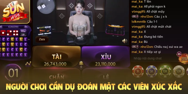 Người chơi cần dự đoán mặt các viên xúc xắc