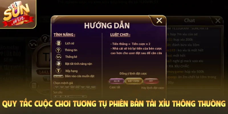 Quy tắc cuộc chơi tương tự phiên bản tài xỉu thông thường