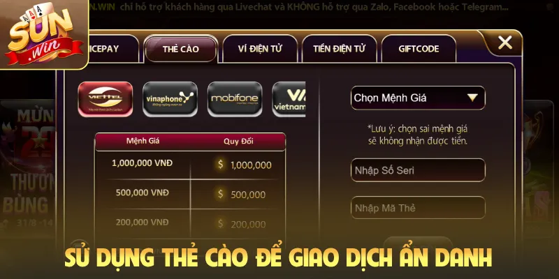 Sử dụng thẻ cào để giao dịch ẩn danh